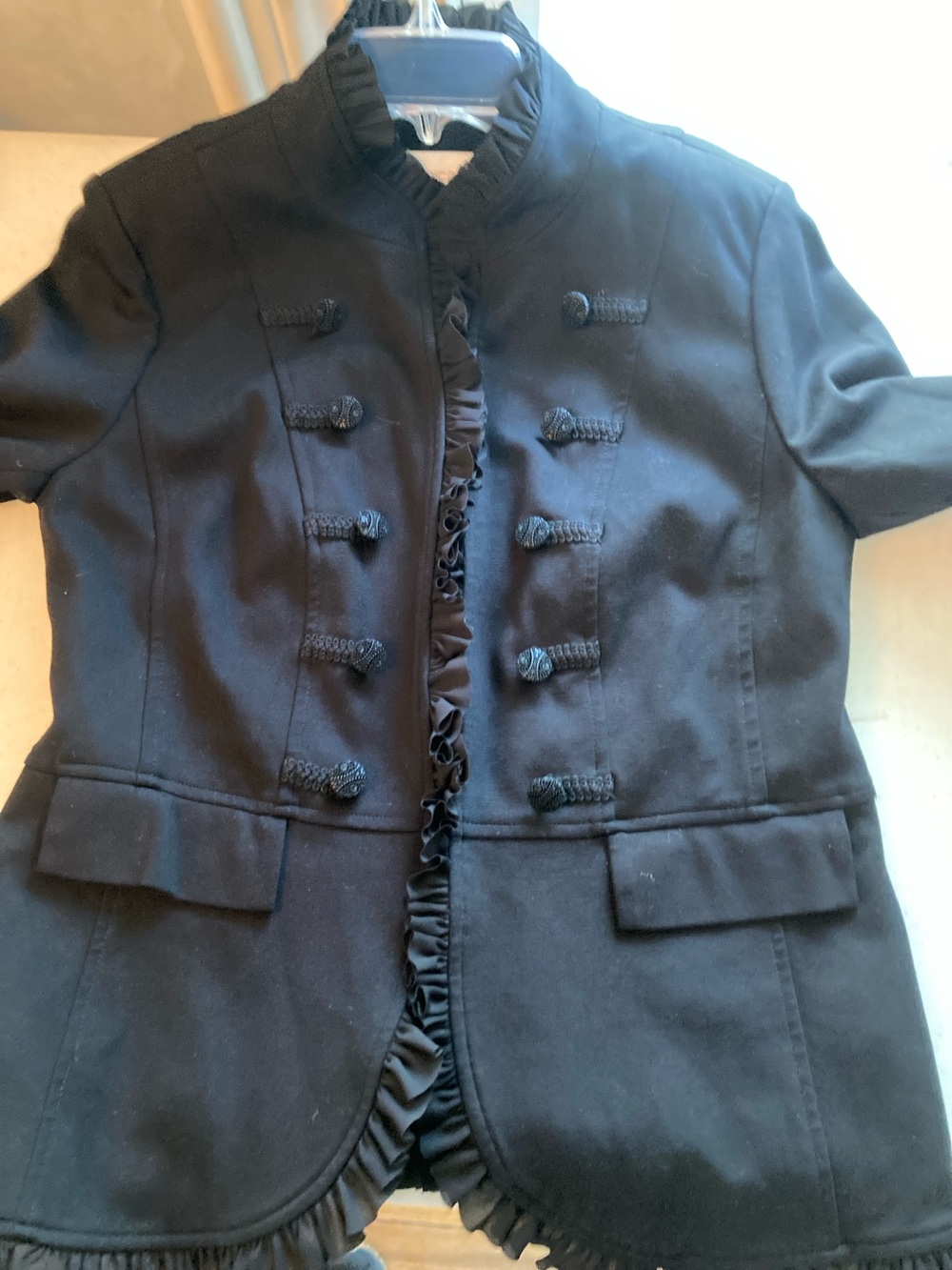 Chico's Black Ruffle-Trim Military Blazer - Picture 7 of 12